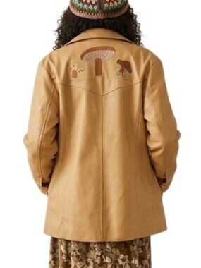 Vintage Mushroom Embroidered Western Jacket Faux Leather
